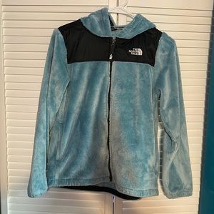 North face Girls XL light blue fleece jacket. Good condition.